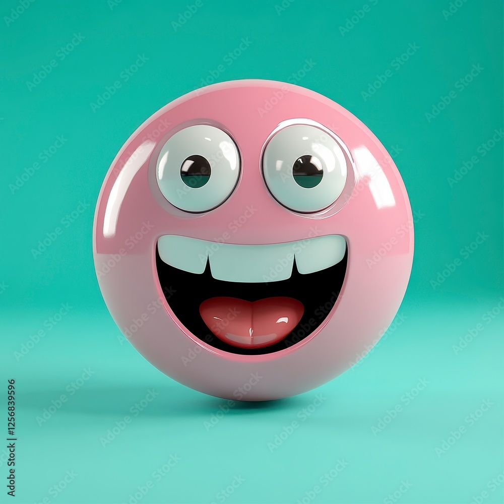 Cheerful Pink Smiley Face Ball with Big Eyes and Wide Smile Cheerful Pink Smiley Face Ball with Big Eyes and Wide Smile