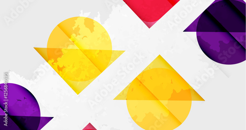Squares, circles and triangles and grainy noisy texture. Vector Illustration For Wallpaper, Banner, Background, Card, Book Illustration, landing page