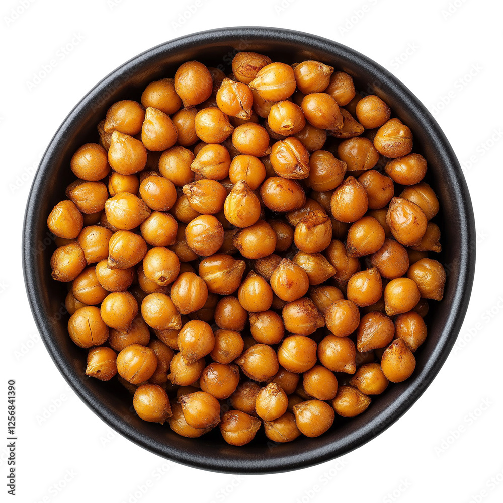 Roasted chickpeas in a bowl top view isolated on transparent white background, clipping path Roasted chickpeas in a bowl top view isolated on transparent white background, clipping path