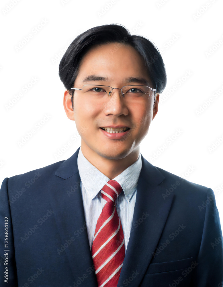 Portrait of only one Man. White Background.