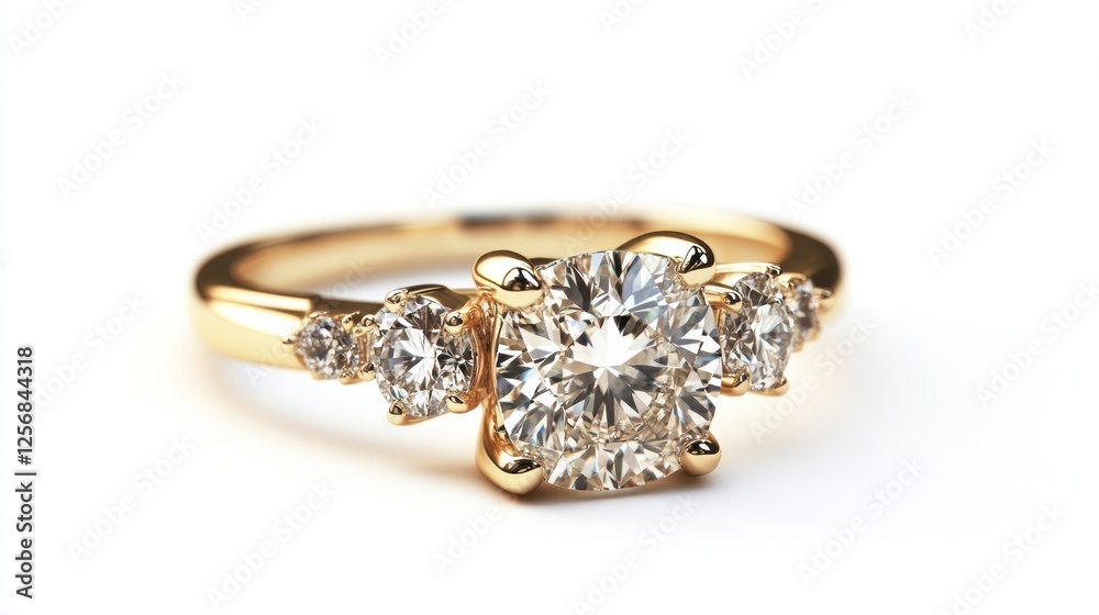Gold Diamond Ring Close-up on White Background for Jewelry Advertisement Gold Diamond Ring Close-up on White Background for Jewelry Advertisement
