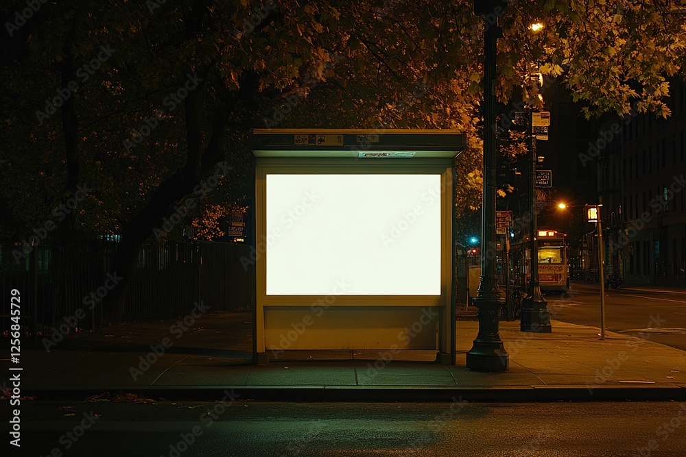 Blank Billboard at Night: Cityscape Ad Space, Illuminated Advertisement, Urban Night Scene, Empty Advertisement, Public Display Blank Billboard at Night: Cityscape Ad Space, Illuminated Advertisement, Urban Night Scene, Empty Advertisement, Public Display