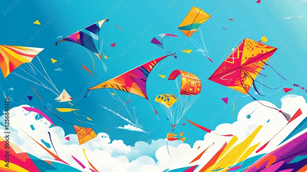 Fototapeta premium Vibrant Kite Festival in the Sky: A Colorful Celebration of Freedom and Joy