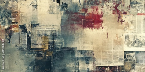 Abstract artistic collage with fragments of newsprint and paint