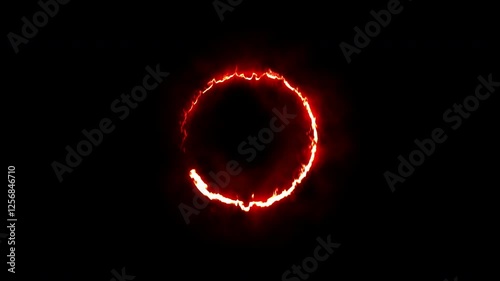 Fiery ring animation with dynamic particle effects, creating an intense and captivating visual experience in a dark background, suitable for event branding.alpha channel only 4k.