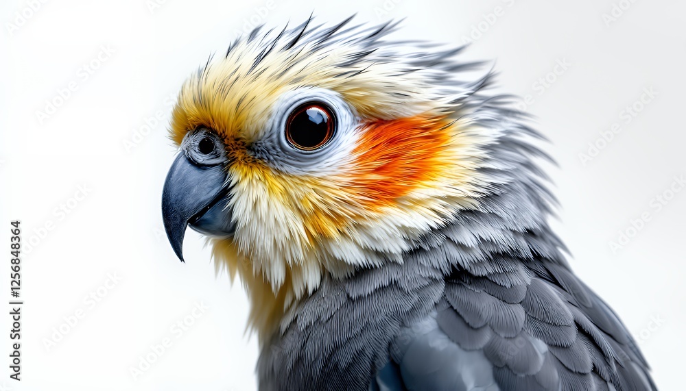 Obraz premium Profile of a Cockatiel Displaying Plastic Shiny Style with Detailed Features Against a White Background in Pastel Colors