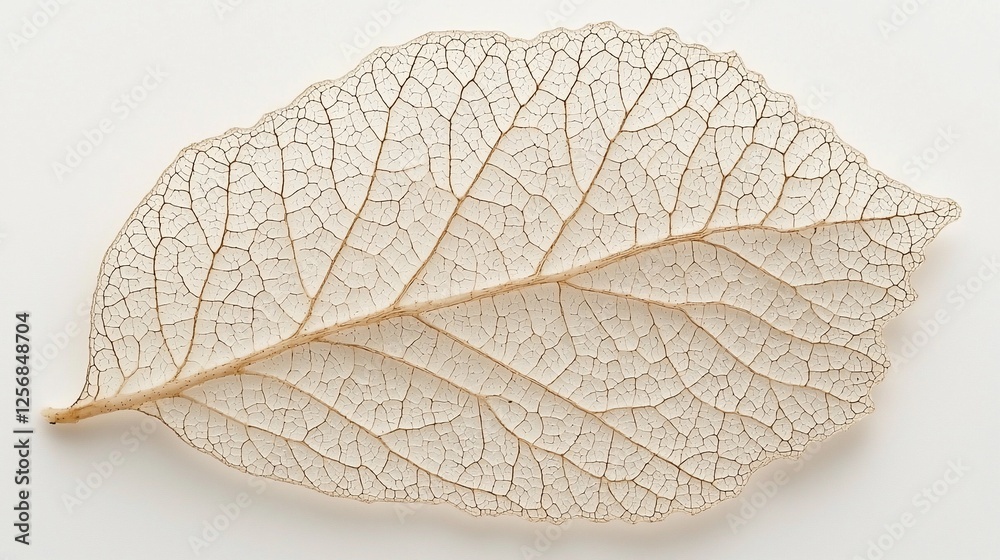Obraz premium Skeletonized leaf, detail, white background, nature study, botanical illustration