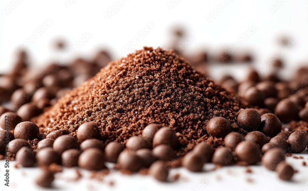 Naklejka premium Brown chocolate sprinkles on white background minimalist photography texture