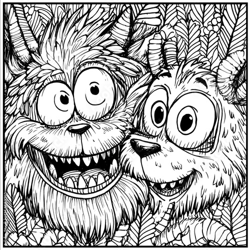 Where the wild things are Black and white coloring book page photo