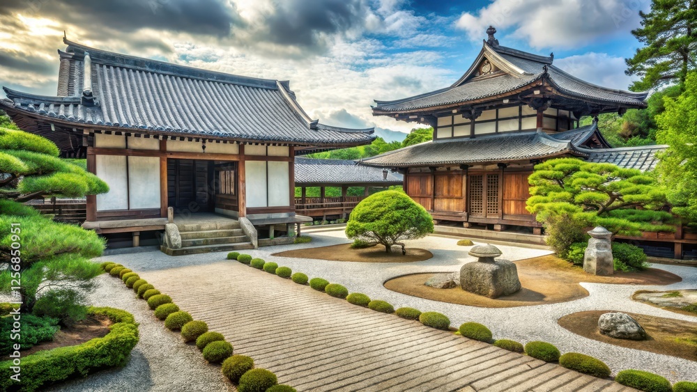 Ancient Japanese Temple Architecture, traditional Japanese garden Ancient Japanese Temple Architecture, traditional Japanese garden