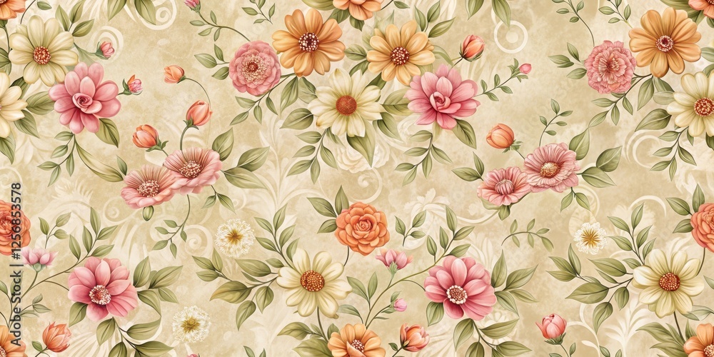 Floral pattern on beige background, seamless, textured pattern Floral pattern on beige background, seamless, textured pattern