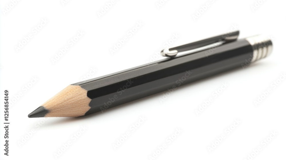 Black pencil, sharp point, white background, writing tool Black pencil, sharp point, white background, writing tool