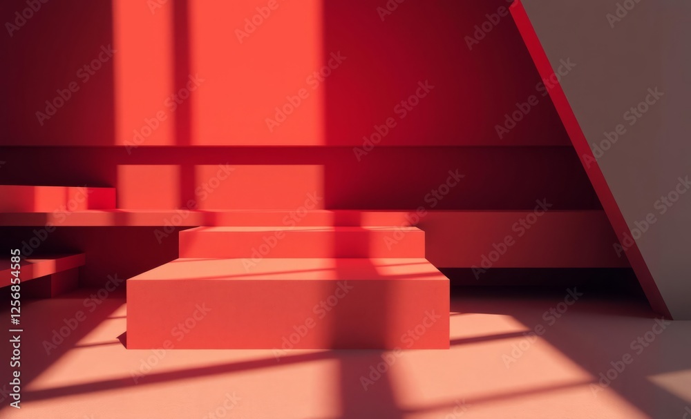 A play of light and shadow on platforms in a room with red and yellow hues architecture photographyarchitecture city building urban design exterior background tourism