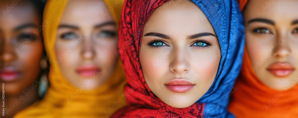 Obraz premium Four diverse models posing in colorful hijabs