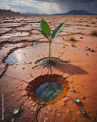 World Water Day background with a parched earth on one side and a lush, thriving landscape on the other.