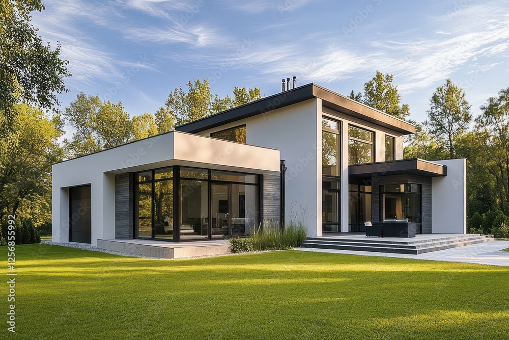 Modern Minimalist House with Garden and Lush Greenery Modern Minimalist House with Garden and Lush Greenery