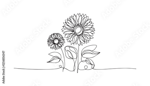 Continuous one single minimal line drawing sunflower 