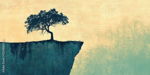 Tree perched on the edge of a cliffside image photo