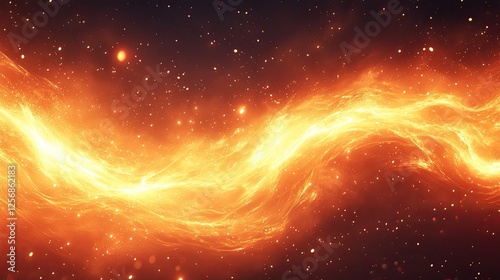Vibrant cosmic wave of fiery energy flowing through a starry universe backdrop