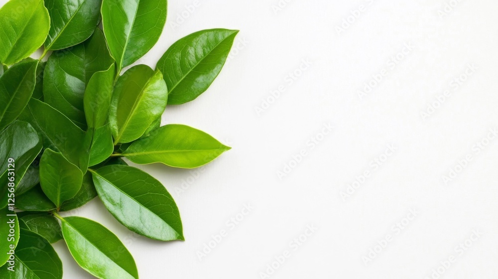 Green Leaves Isolated on a White Background. Generative AI Green Leaves Isolated on a White Background. Generative AI
