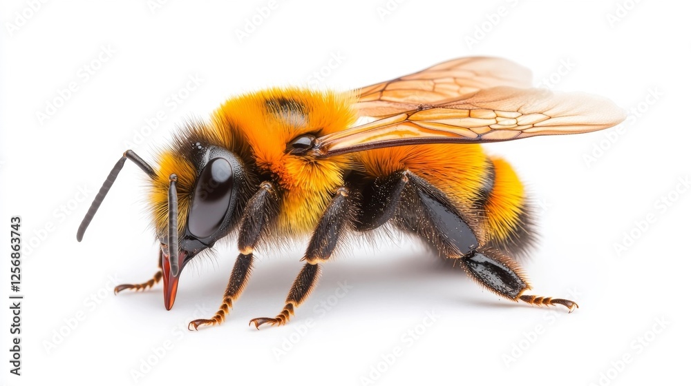 Close-up view of a vibrant bumblebee on a white background. Generative AI Close-up view of a vibrant bumblebee on a white background. Generative AI