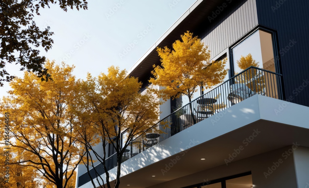 Modern house balcony autumn trees architecture photographyarchitecture city building urban design exterior background tourism