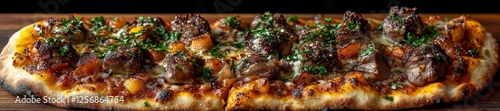 Delicious Meat Pizza with Herbs and Melted Cheese. Generative AI photo