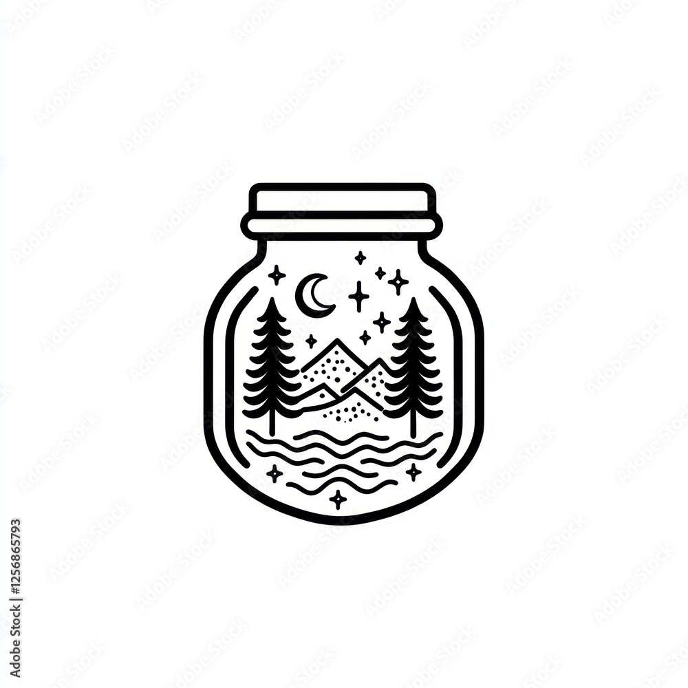 Nighttime Mountain Lake Scene Inside a Glass Jar Nighttime Mountain Lake Scene Inside a Glass Jar