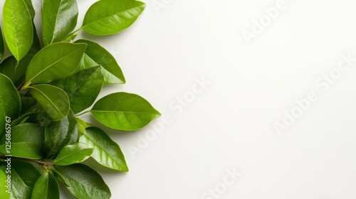 Fresh green leaves on a white background isolated. Generative AI photo