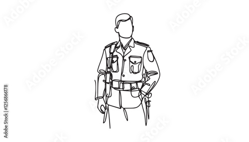 Continuous one single minimal line drawing military men