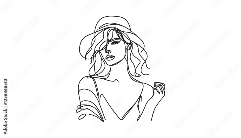 Continuous one single minimal line drawing beauty woman Continuous one single minimal line drawing beauty woman