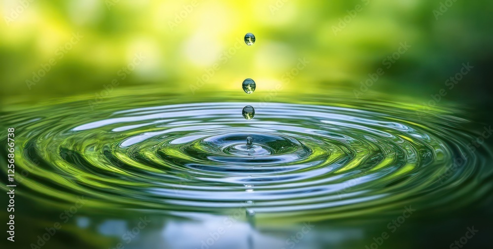 Water Drop and Ripple with Green Reflection Water Drop and Ripple with Green Reflection
