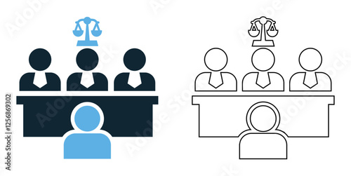 Court hearing icon vector, legal proceedings, trials, and justice, legal, judiciary and courtroom pictogram symbol ui and ux design, glyphs and stroke line