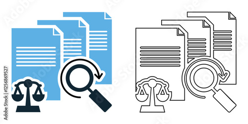 Law document review icon vector, legal analysis, paperwork, and contract verification, legal and corporate pictogram symbol ui and ux design, glyphs and stroke line