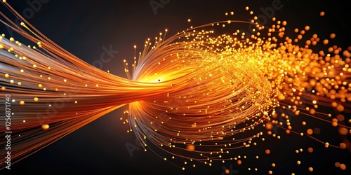 Swirling orange particles suspended in mid-air within an optical fiber structure , fiber, optics,  fiber