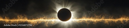 Spectacular Solar Eclipse with Fiery Solar Flares and Darkened Sky. Generative AI photo