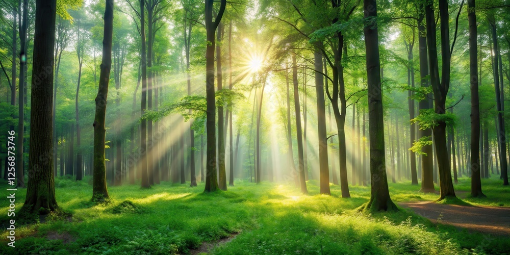 Serene forest clearing with tall trees and soft sunlight filtering through leaves, nature, foliage, nature, foliage Serene forest clearing with tall trees and soft sunlight filtering through leaves, nature, foliage, nature, foliage