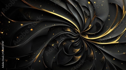 Beautiful abstract black and gold luxury impressionistic floral design background. Black and gold background. golden wallpaper. Three-dimensional dark golden and black background