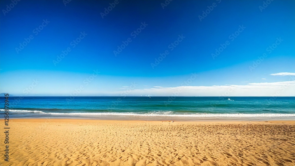 Obraz premium 広々とした真夏の砂浜と海 背景素材 チラシ・バナー・動画素材 AI生成素材