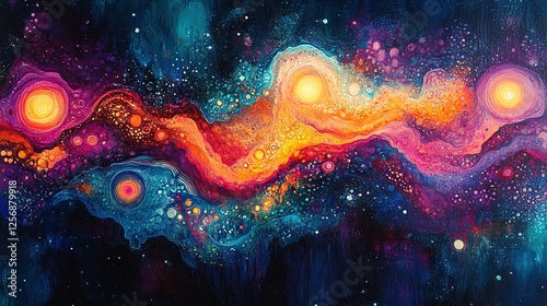 An ethereal abstract featuring sacred rivers glowing with divine patterns