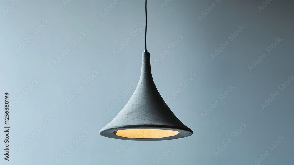 Fototapeta premium Modern concrete pendant lamp, minimalist interior, soft light, blue wall
