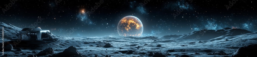 Futuristic Space Scene on the Moon with a Spacecraft. Generative AI Futuristic Space Scene on the Moon with a Spacecraft. Generative AI