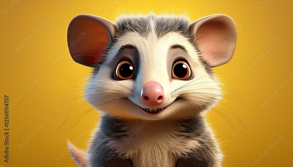 Fototapeta premium Niedliches Opossum, gelber Hintergrund