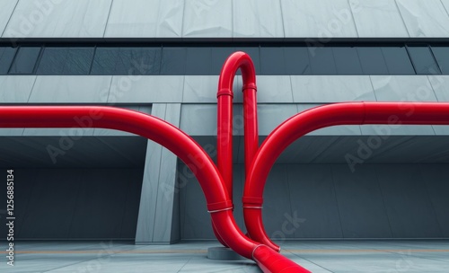 Obraz na płótnie Modern urban environment architectural photography of red pipe installation architecture photographyarchitecture city building urban design exterior background tourism w salonie