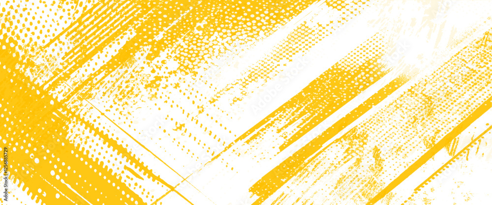 Vector gold style paintbrush grunge with halftone dots pattern texture