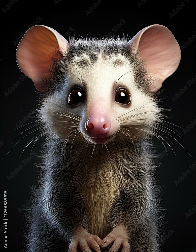 Niedliches Opossum, schwarzer Hintergrund Niedliches Opossum, schwarzer Hintergrund