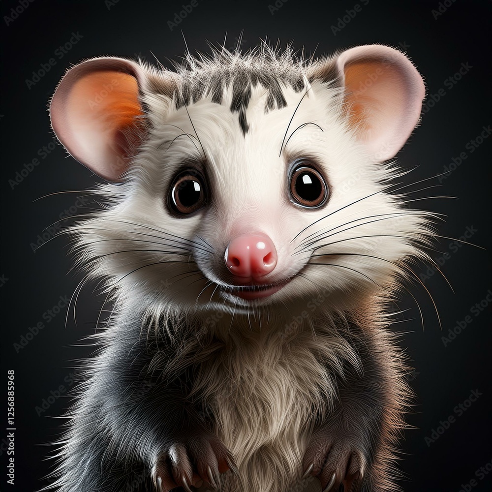 Fototapeta premium Niedliches Opossum, schwarzer Hintergrund