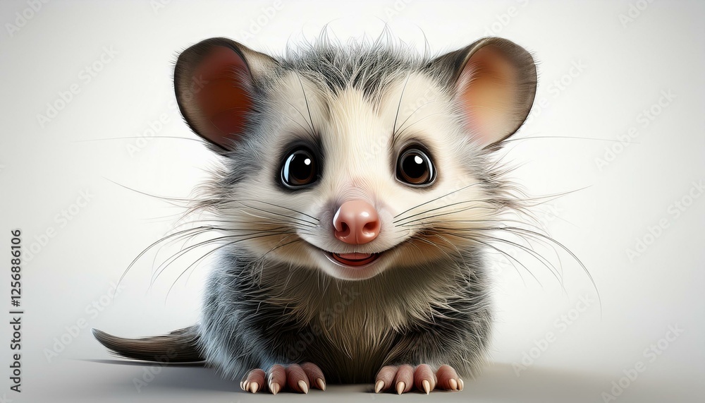 Obraz premium Niedliches Opossum, weißer Hintergrund