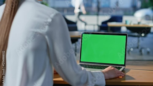 Wallpaper Mural Business manager working greenscreen laptop sitting office open space closeup. Torontodigital.ca