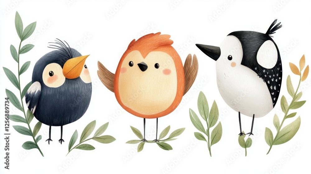 Obraz premium Colorful Cartoon Birds